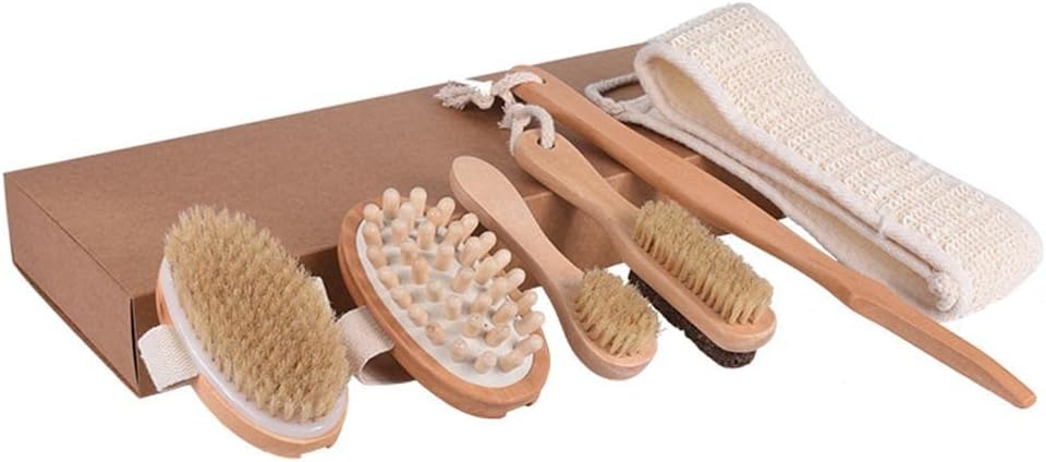 Body Exfoliation Bath Brush Set Boar Bristles Spa Exfoliating Brush