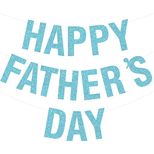 Image of Happy Father's Day Glitter Blue Banner Bunting Banner for Dad Father's Party Decorations Backdrop Garland for Father's Day (Light Blue)