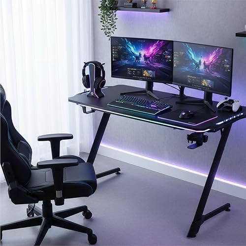 Image of NiTHO ZEGRAD RGB Gaming Desk | Z Shaped Computer Table with RGB Light Effects, Carbon Fiber Surface, Cup & Headphone Holder, Cable Management, DIY Easy Assembly Home Office or Video Gaming Workstation