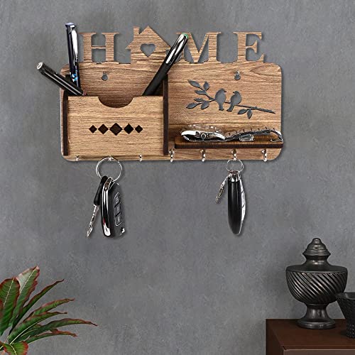 Image of Sehaz Artworks Mobile Holder for Wall | Key Holder for Home Decor Stylish | Wooden Key Stand | Key Hanger | Key Chain Holders for Wall (7 Hooks, MDF Beige)