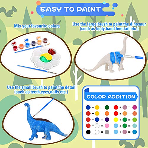 Auney Kids Dinosaur Painting Kit, DIY Dinosaurs Toys Art and Craft Supplies Set 3D Painting Animal Set for Boys Girls Age 3 4 5 6 7 Years Old