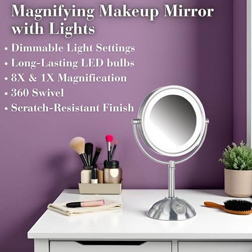 Espejo de maquillaje de mesa con luces 8.5 in miniatura 2