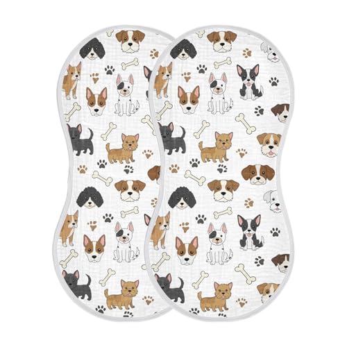 J JOYSAY Dogs Bones Paw White Baby Burp Cloths for Boys Girls Large 22''x11'' Cotton 4 Layer Baby Spit Up for Drool one sizex2
