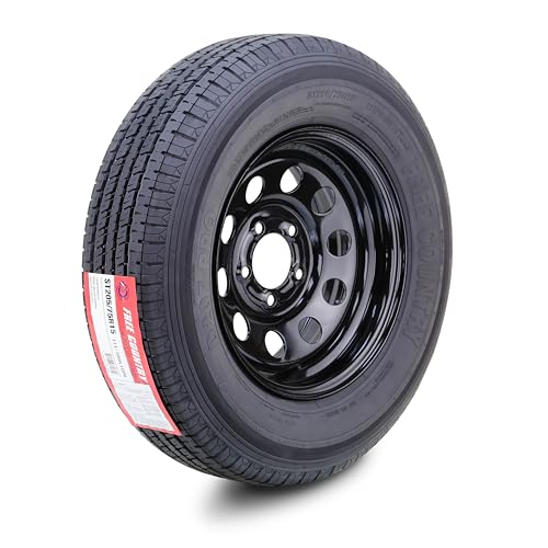 FREE COUNTRY Trailer Tire Wheel Assembly ST205/75R15 10-Ply E 110M Heavy Duty 2400lbs w/ 5 Lug on 5 PCD Black Mod Rim