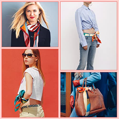 Newcotte 4 Pcs 35'' Large Square Satin Hair Scarf Silk Like Head Scarf Floral Satin Head Wrap Flower Hair Bandana Neck3