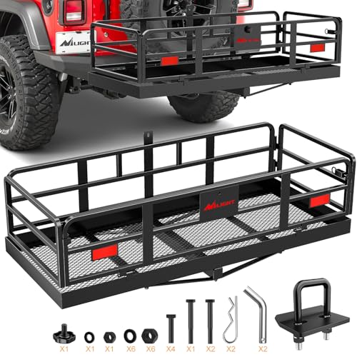 Image of Nilight 60 inch x 24 inch x 14.4 inch Carrier with Stabilizer Fits 2-inch Receiver 500 Lbs Heavy Duty Capacity Luggage Basket Fold Up for SUV Pickup Camping Traveling Capacity Basket