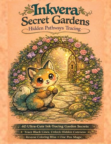 Inkvera: Secret Gardens – Hidden Pathways Tracing: 40 Cute Ink Tracing Coloring Book for Adults | Reverse Coloring Pages with Secret Garden Animals & ... Line Art Ready for Single Pen Transformation