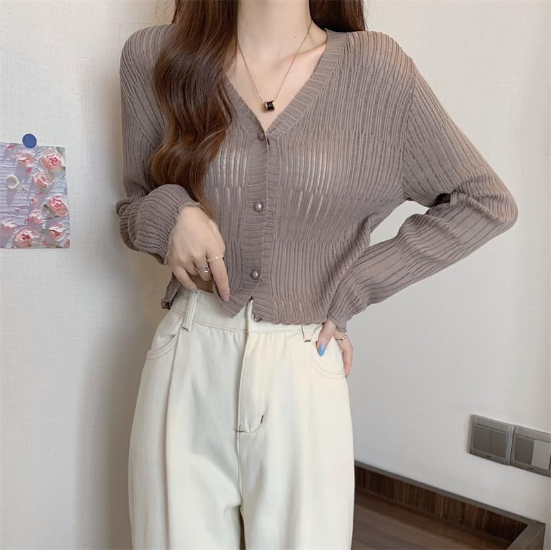Image of ICW Women's Knitted Ribbed Cardigan Long-Sleeve V-Neck Button-Up Shrug Jacket Top Dn85
