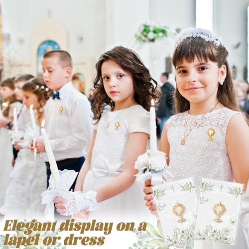 Image of Yinkin 24 Pcs Catholic Pins First Communion Lapel Pins Gold Toned Gifts Bulk Minister Catholic Religious Medal Christian Jewelry First Holy Communion Gifts Inspirational Spiritual Stuff