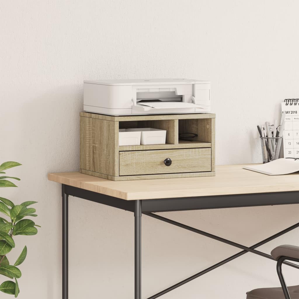 Supporto per stampante in legno di rovere Sonoma, 40 x 32 x 22,5 cm, scaffale multifunzione per stampanti con molto spazio per documenti, libri e forniture per ufficio, anche come libreria