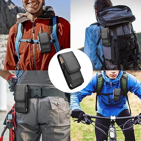 Image of Phone Holster for Men - 6.8'' Nylon Belt Clip Pouch with Card Holder | Mobile Purse Holster Case for All Phones - Large Capacity, Durable & Lightweight (Black, XXL)