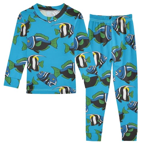 Pajama Sets Long Sleeve Fish Pattern on Blue_1 Soft Comfy Sleepwear 2 Piece PJS 3-8T