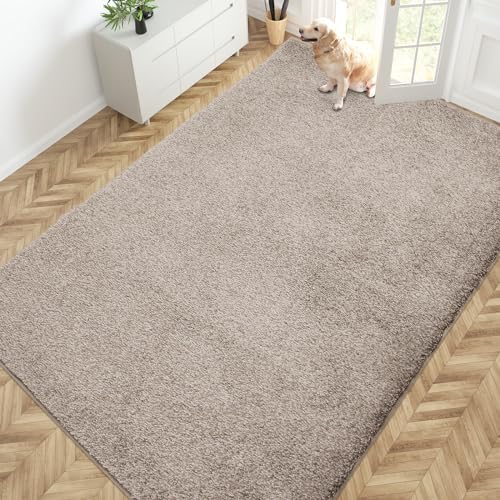 PURRUGS Easy Care Area Rug 6ft x 9ft, Non-Slip Washable Entryway Rug, Stain Resistant Accent Rug for Hallway, Living Room, Bedroom and Mudroom, Taupe