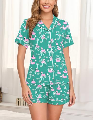 Image of Veseacky Womens Pajamas Set Short Sleeve Sleepwear Button Down Pjs Comfy 2 Pieces Soft Lounge Set S-XXL