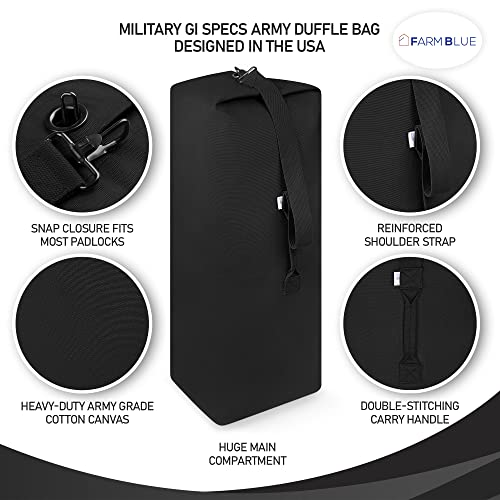 Farm Blue Top Load Duffle Bag -Military Duffel Bags - Heavy Army Canvas Duffle Bags For Men Women & Students - XXL Top Loading Tactical Gear Sack (Black, XX-Large) 30"x50"4
