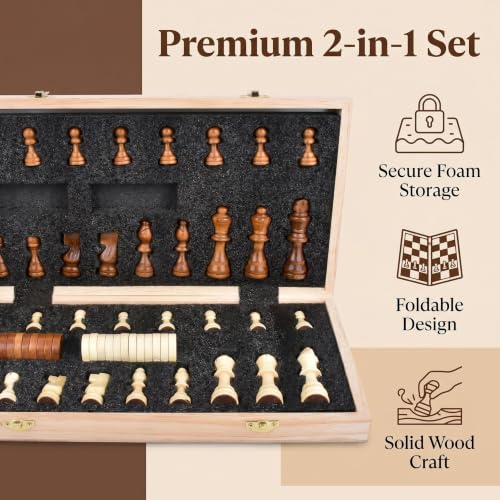 Set Magnético de Ajedrez y Damas Plegable de Madera 15" miniatura 6