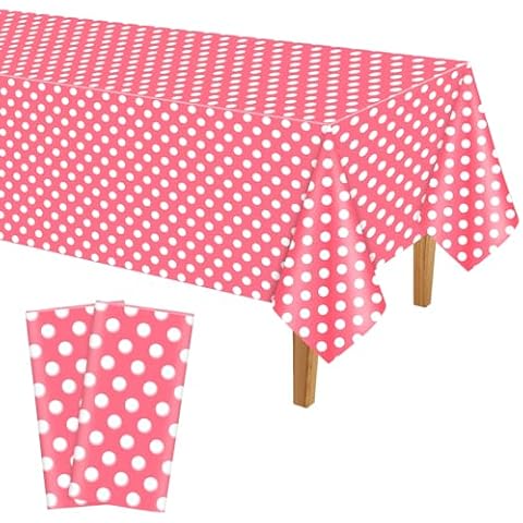 PLULON Pink White Polka Dots Tablecloth Set Cover