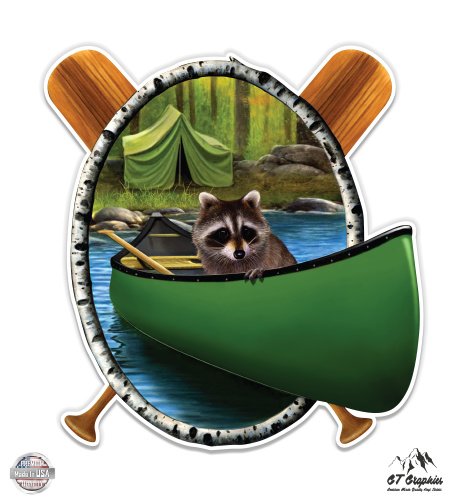 GT Graphics Camping Raccoon Canoe - 5" Vinyl Sticker - for Car Laptop