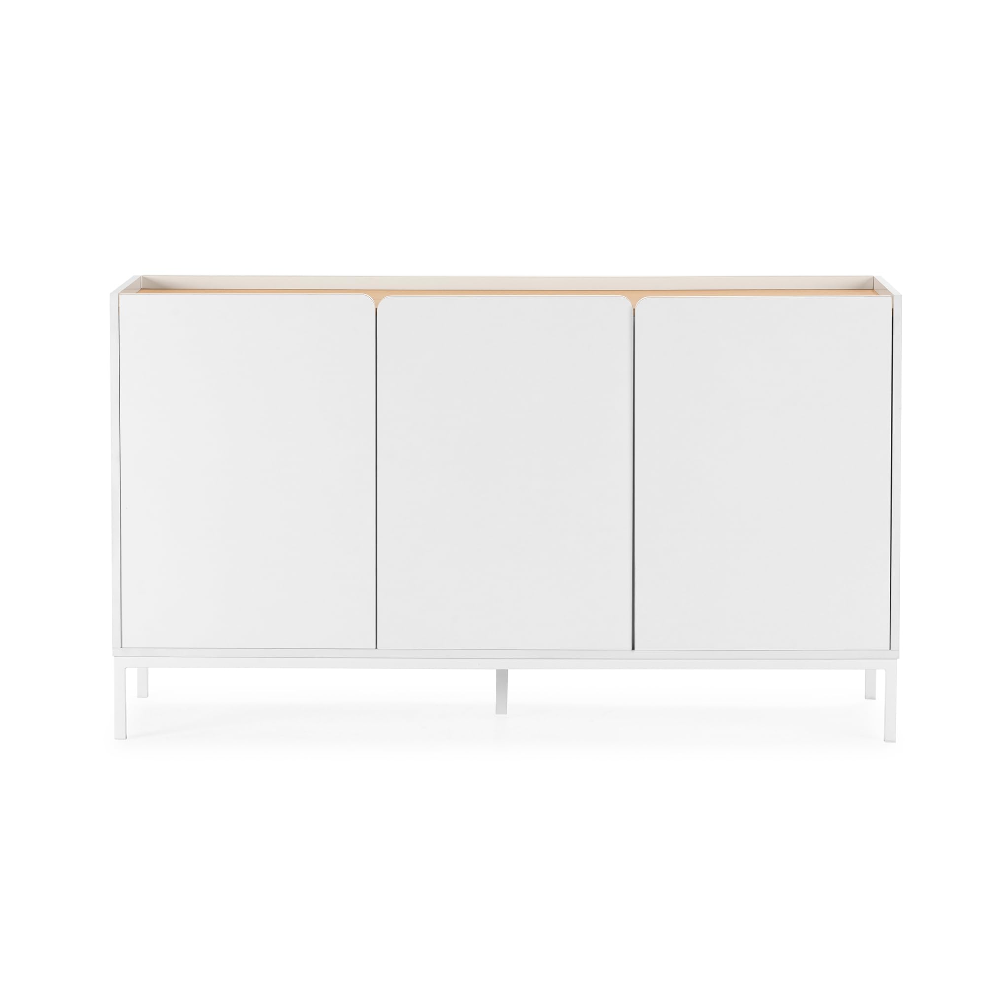 HOMN LIVING Aparador Curva 3 Puertas Color Blanco, 140 cm (Ancho) 40 cm (Profundo) 80 cm (Altura)