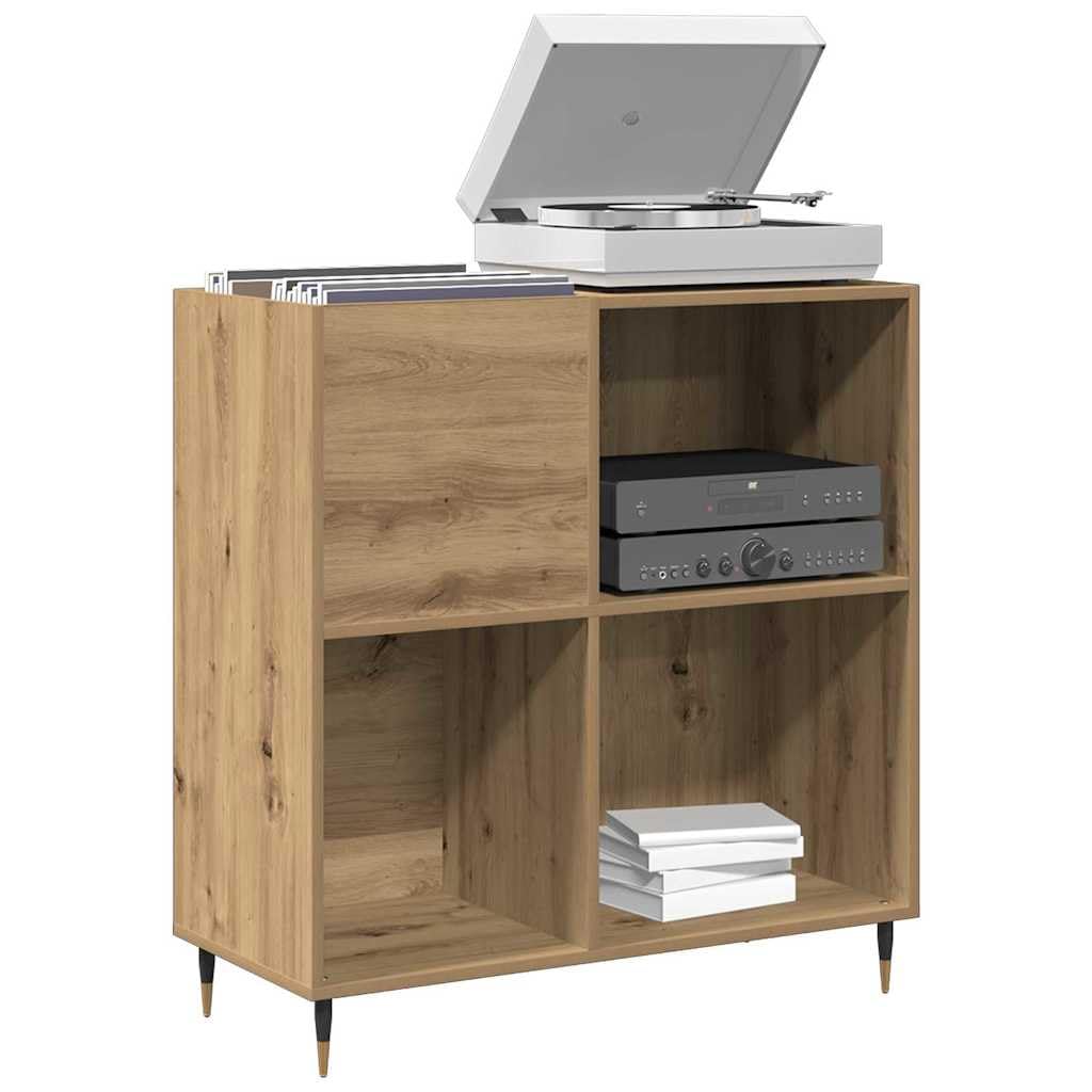Armadietto per dischi in rovere Artisan, 85 x 38 x 89 cm, con 4 ripiani e gambe coniche, versatile scaffale HiFi per soggiorno, home theater, vinile e CD