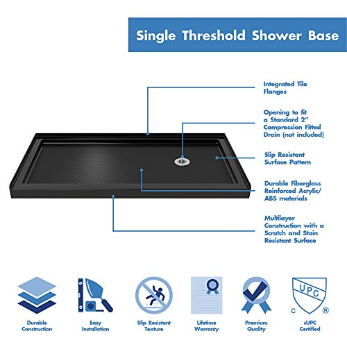 Image of DreamLine SlimLine 30 in. D x 60 in. W x 2 3 /4 in. H Right Drain Single Threshold Shower Base in Black, DLT-1130602-88