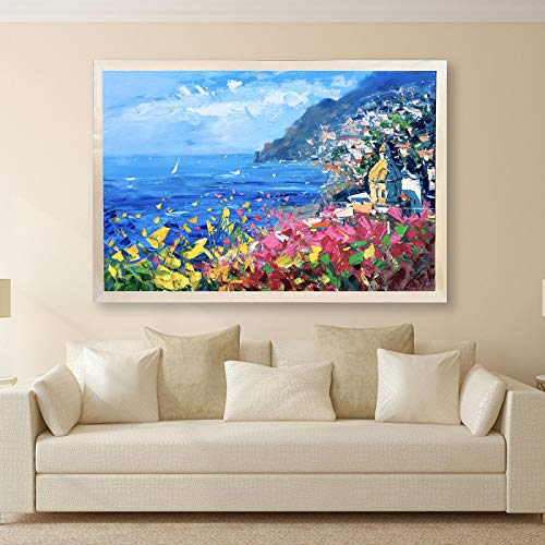 Art mural Positano grand format : peignez vos murs blancs avec la toile côte amalfitaine 70x100
