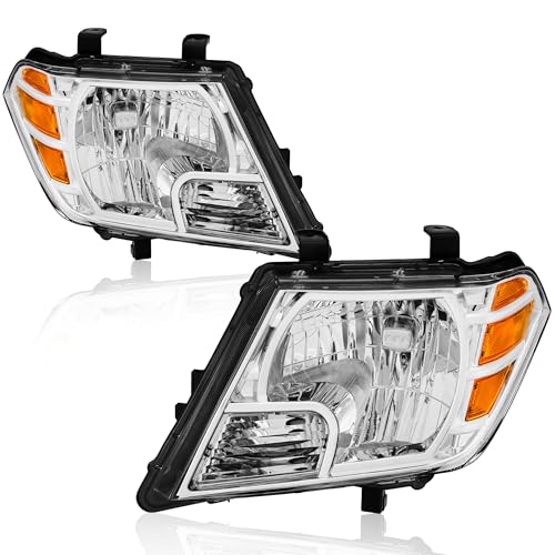KUIPERAUTO OE Headlights Assembly Compatible for 2009-2021 Nissan Frontier Headlamps Clear Lens Chrome Housing with Amber Reflector Driver and Passenger Side (Set of 2)#NI2502188 NI2503188