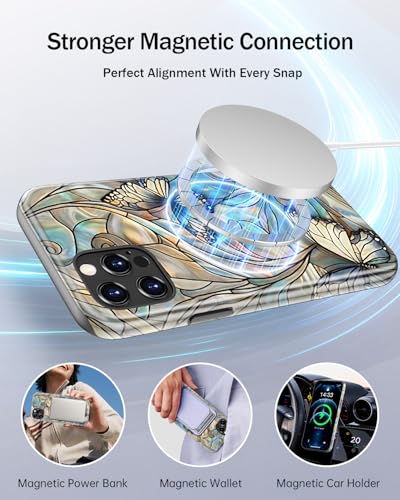 Image of Goodon for iPhone 12 Pro Max Case Cute - Wireless Charging Compatible - Dual-Layer Hard Shell + Silicone Cover - Protective Phone Case with Trendy Designs for Women - Butterflies Blue Gold