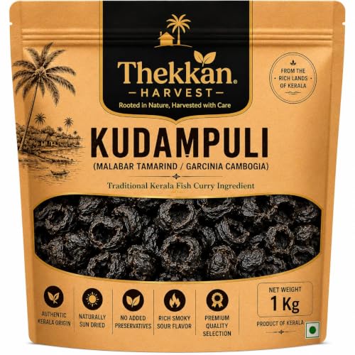 Thekkan Harvest Premium Kudampuli Malabar Tamarind, Dried, Traditional Kerala Cooking Ingredient, Garcinia Cambogia, 500g (500 Gram)
