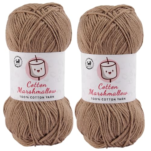 Image of NESTNHAVEN Cotton Marshmallow 100% Cotton Yarn - (50 g, 130 m) - Luxury Yarn for Crochet, Amigurumi, Embroidery, Toys, Garments, Flowers and Hobby Projects (Light Brown) |