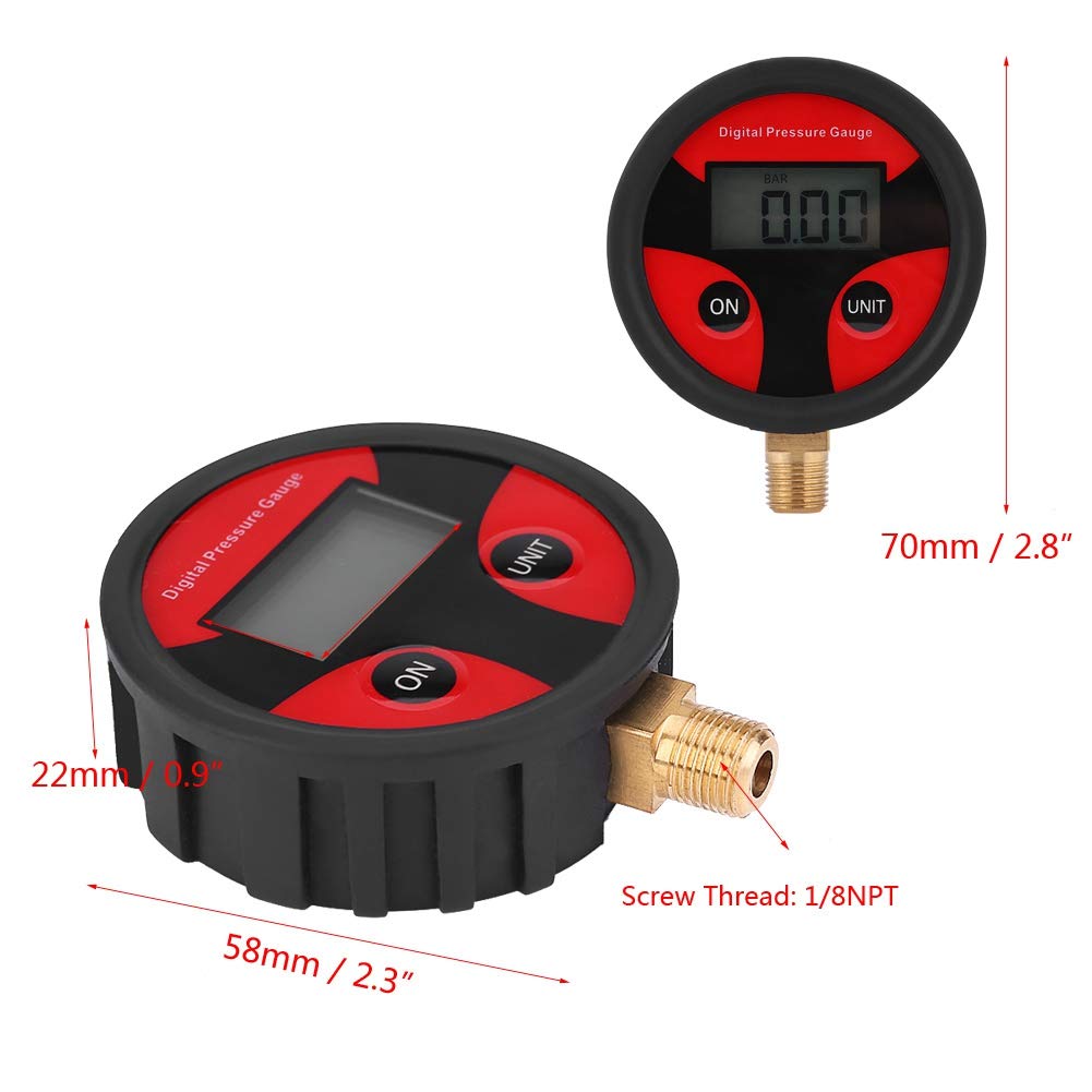 0 Manomètre de pression de pneu numérique LCD Sn 200 psi pour voiture, camion, moto, vélo