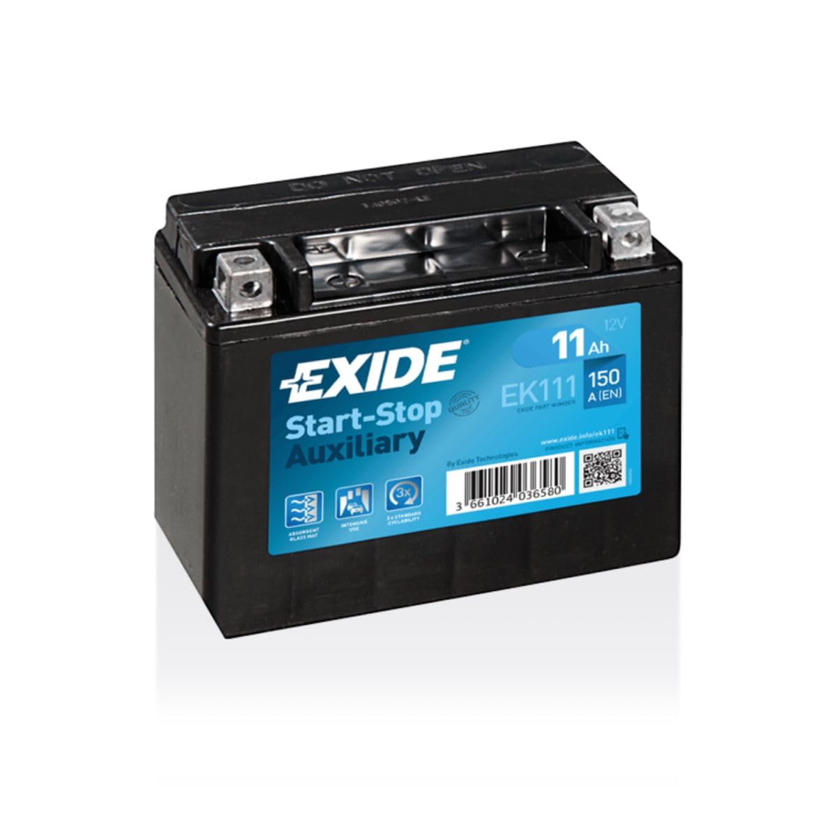 Exide EK111 - Batterie Voiture AGM Start-Stop Auxiliary - 12 V 11Ah 150A