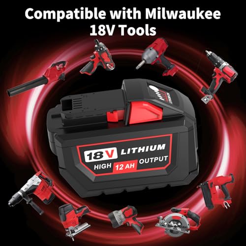 2-Pack 12000mAh High Capacity Replacement Battery Compatible with Milwaukee 18V Lithium Battery 48-11-1815, 48-11-1820, 48-11-1840, 48-11-1850, 48-11-1860, 48-11-1880 Cordless Tools(Red)