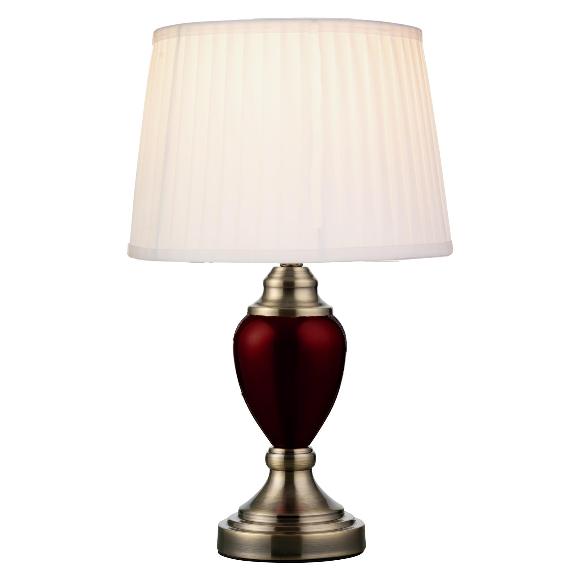 Lighting Supermarket Red Malham Small Touch Control Table Lamp With Ivory Pleated Shade - & Antique Brass