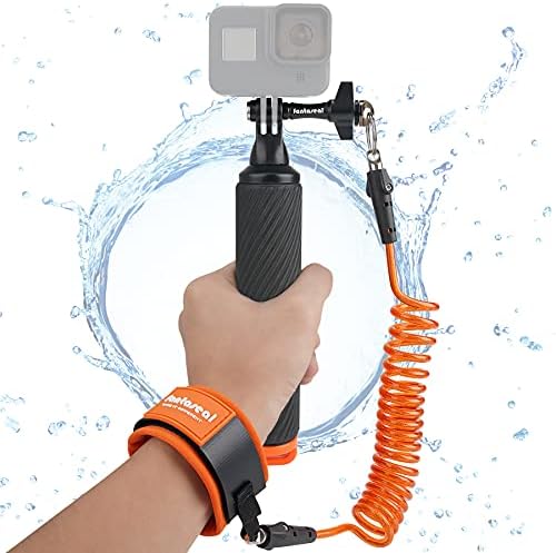 Action Camera Non-Slip Handler Floating Hand Grip Holder Mount + Steel-cored Safety Wrist Strap for GoPro Sony Insta360 Olympus Akaso Underwater Camcorder Diving Surfing Snorkeling Rafting Kayak Scuba
