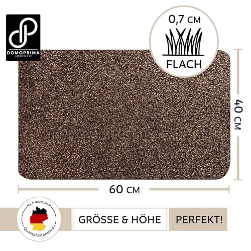 DOMOPRIMA® Fußmatte 60x40 cm Dunkelbraun – Waschbare Schmutzfangmatte aus Mikrofaser, rutschfest und extra saugstark, 7 mm flach, Türmatte für Eingang, Flur, Küche, Bad und Haustier