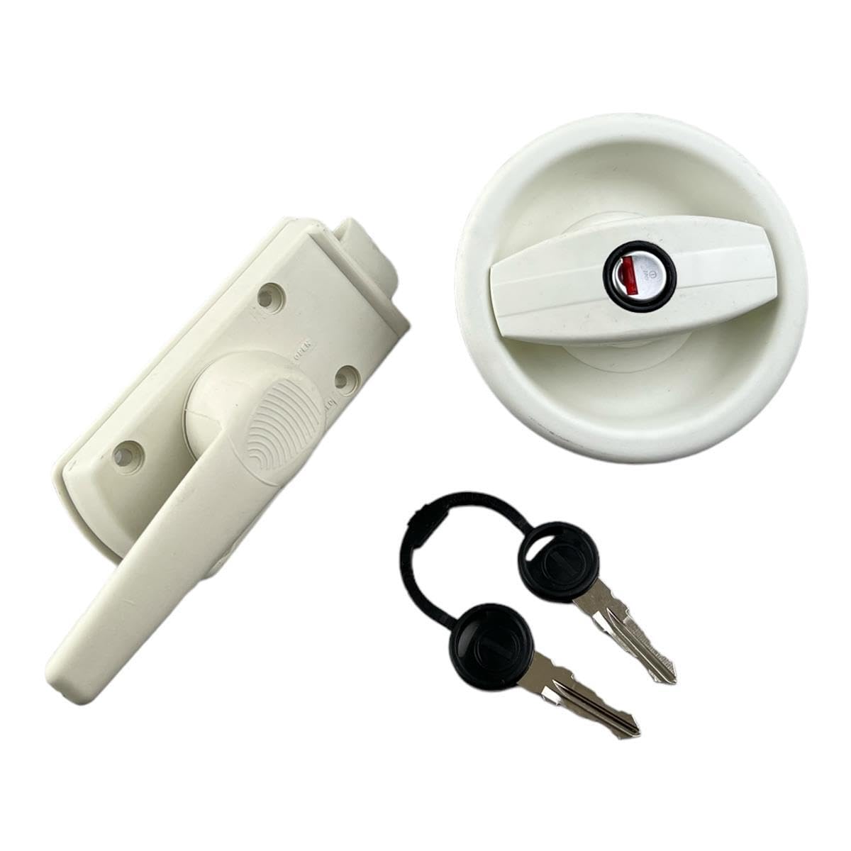 CR-MOESANCO® Cerradura Autocaravana Exterior e Interior | Cierre Puerta Caravana y Camper 30-40mm Compatible con Zadi | Kit Completo Ambidiestro Anti-UV con 2 Llaves y Junta | Ø110mm Blanco