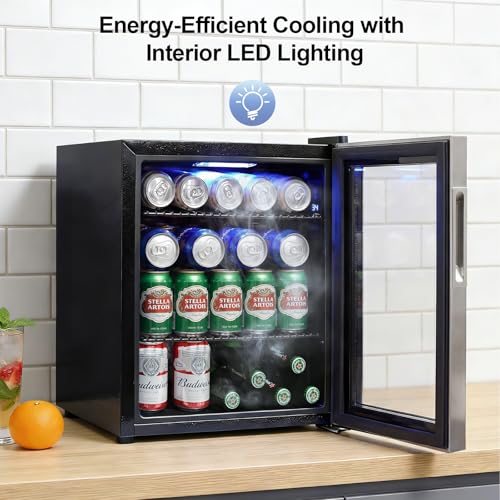 Image of Mini Fridge Cooler - 50 Can Small Beverage Refrigerator Stainless Steel Glass Door for Soda Beer Wine-Countertop Drink Cooler for Home, Dorm, Office or Bar, Electronic Temperature Control,1.4cu.ft.