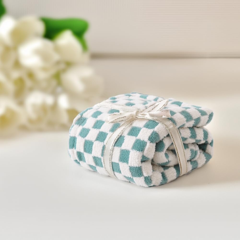 Manta de bebé a cuadros neutral, ultrasuave, mullida, de 76 x 101 cm, acogedora, con cuadrícula de tablero de ajedrez 3D, cálida, cómoda, reversible, para niños pequeños o recién nacidos (verde y