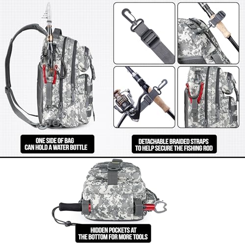 Image of PLUSINNO Fishing Backpack Tackle Bag, Water-Resistant Backpack with Rod Holder, Ideal Gifts for Men