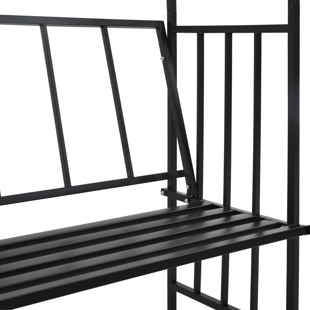 Arco da giardino nero, 128 x 50 x 207 cm, in ferro, arco per rose con panca come supporto per piante rampicanti, arco e seduta per giardino, terrazza o veranda