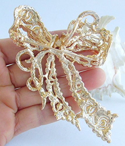 Image of 4.13 inch Rhinestone Crystal Bowknot Brooch Pin Pendant Wedding Prom Jewelry BZ5823
