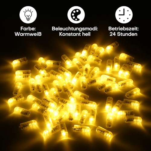 Ewikin LED Ballons Lichter mit Haken, 30x Mini LED Lichter für Lampions, Warmweiß Lichtkugel für Papierlaternen, Weihnachten, Party… – Ansicht 5