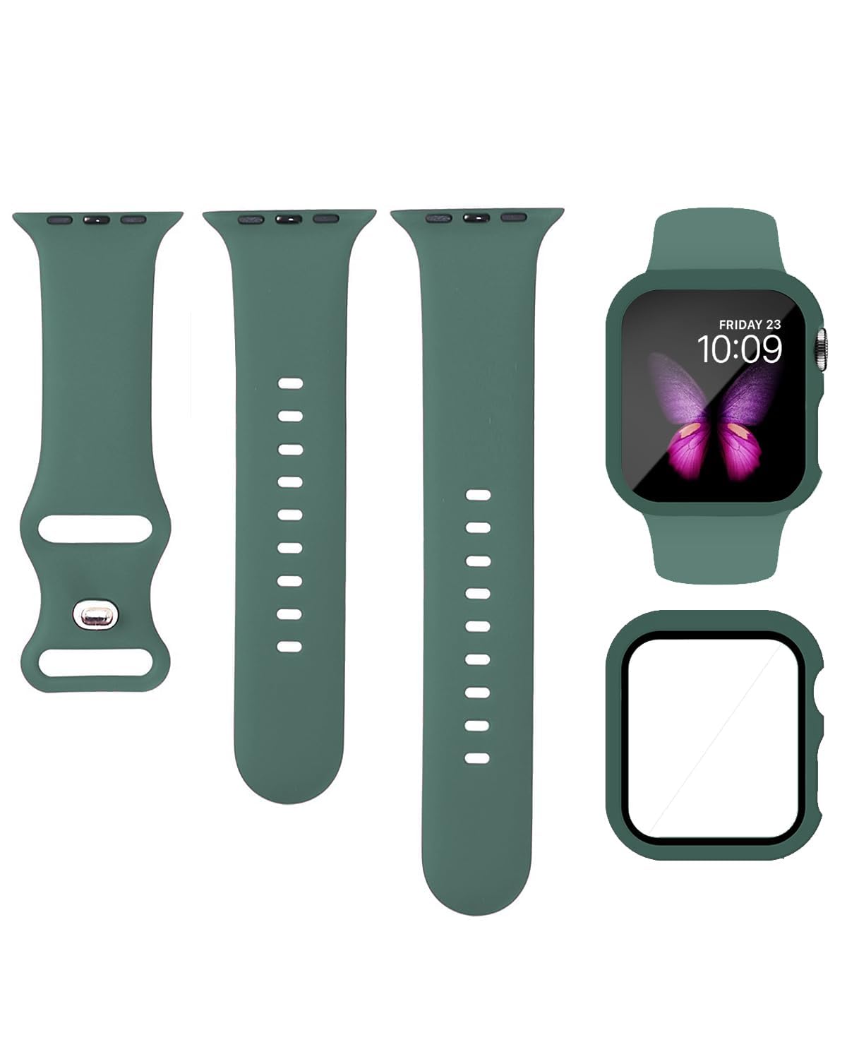 Sport Silicone Band and Case Compatible with Apple Watch Bands 38mm 40mm 41mm 42mm 44mm 45mm 46mm, Waterproof Apple Watch Strap & Screen Protector