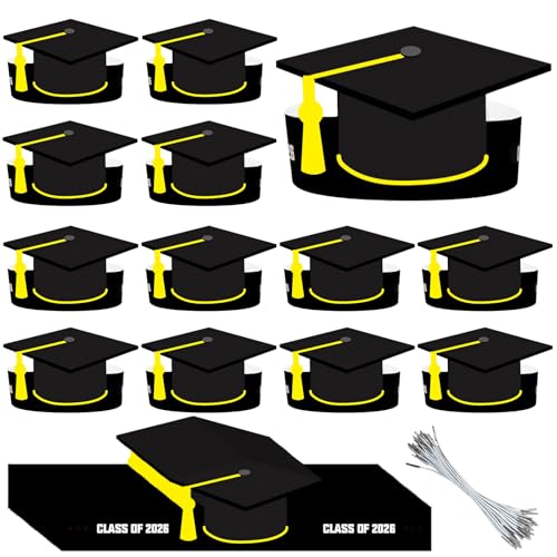 Chapeau de remise de diplôme en papier YumSur lot de 30 avec cordon