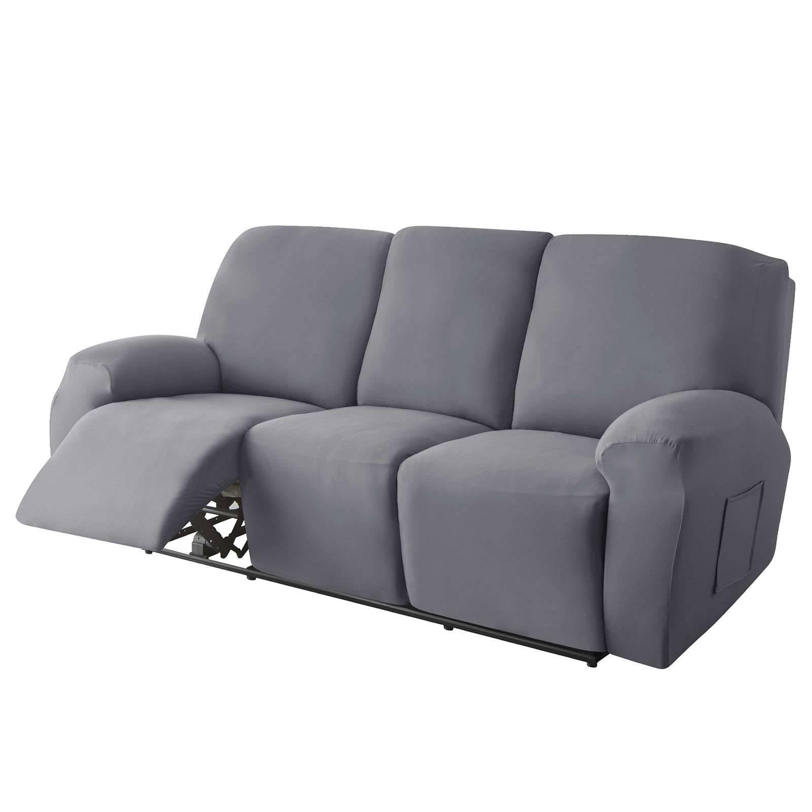 CLGTY Polyester 8-piece recliner couch covers 3 Seat, Stretch Soft lazy boy reclining sofa slipcover with Pocket Armchair Covers For Kids Pets Cat Dog-grey A-3 seater