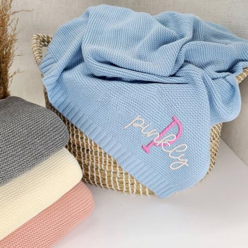 Image of LOVELYPOD Custom Knit Baby Blanket, Personalized Embroidered Name Nursery Blankets for Newborn Holiday Shower Gift (Knit Blanket)