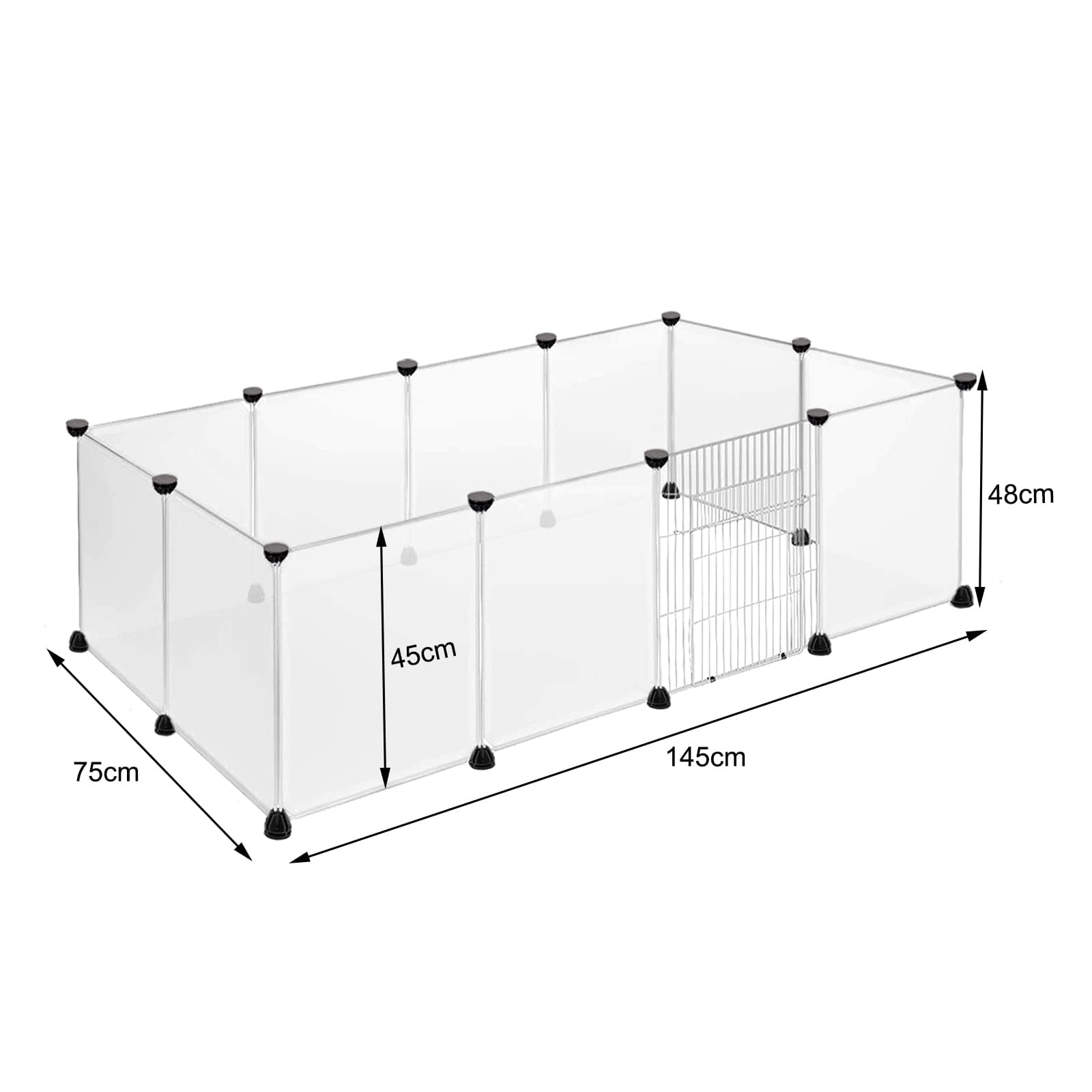 Froadp Recinzione per Animali Domestici Conigli da Esterno 145x75x48cm in Plastica, Recinto a Griglia con Porta per Cavie, Animali da Compagnia, Gabbia per Cuccioli, Hamster (Bianco Traslucido)