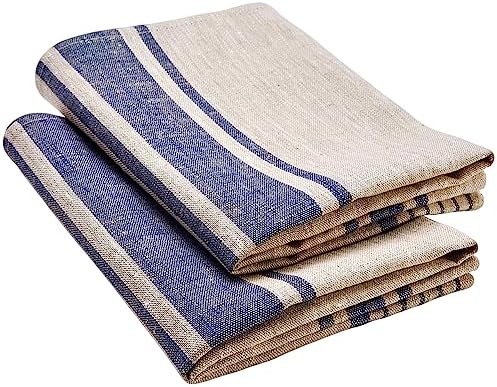 LINENVIBE Pure Linen Kitchen Tea Towels Set of 2 Flax Dish Towels 17 x 27 inches with Navy Blue French Country Stripes. (Navy) LINENVIBE Pure Linen Kitchen Tea Towels Set of 2 Flax Dish Towels 17 x 27 inches with Navy Blue French Country Stripes. (Navy)