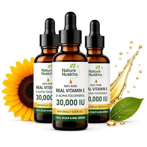 Image of Real Vitamin E Oil 30 ML | Undiluted 30,000 IU | Purity Tested | For Skin Glow, Hair Fall Control & Strengthening Nails | Non-GMO Certified | For all Skin Types | (Pack of 3)